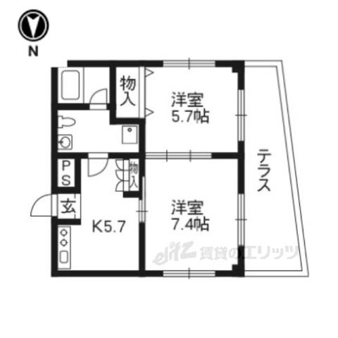 アントレー嵯峨野(2K/1階)の間取り写真