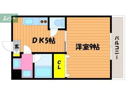 レプトン大福(1DK/3階)の間取り写真