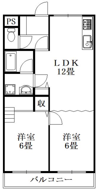 ル・モンド交成(2LDK/4階)の間取り写真