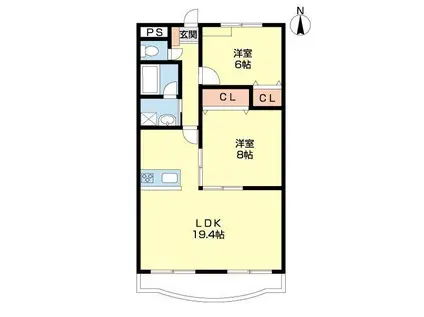 グリーンヒルとまと鳴神II(2LDK/1階)の間取り写真