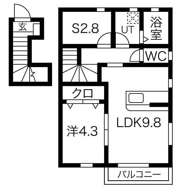 ブリリアンコート B棟(1SLDK/2階)の間取り写真