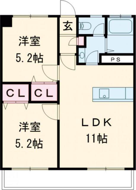 千本杉コーポ(2LDK/4階)の間取り写真