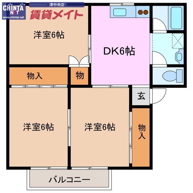 ハイツ花梨(3DK/1階)の間取り写真