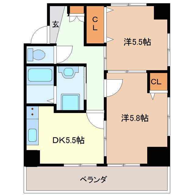 フルールエトワール(2DK/2階)の間取り写真