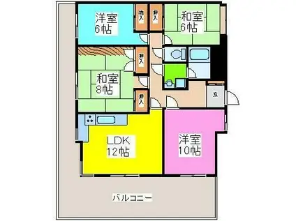 ライオンズマンション九品寺(4LDK/10階)の間取り写真