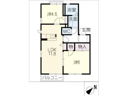 パピヨン寺本B棟(2LDK/1階)の間取り写真