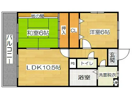 第6タカキハイツ(2LDK/1階)の間取り写真