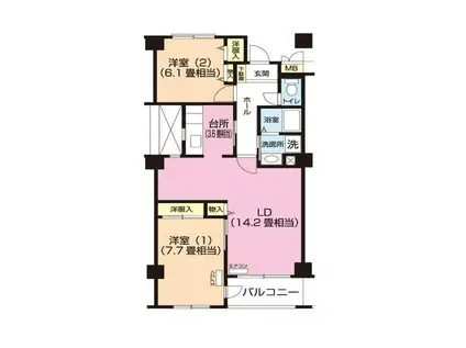 パティオス9番街(2LDK/4階)の間取り写真