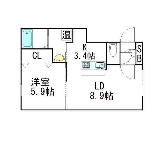 JR根室本線 釧路駅 徒歩33分 2階建 築13年(1LDK/1階)の間取り写真