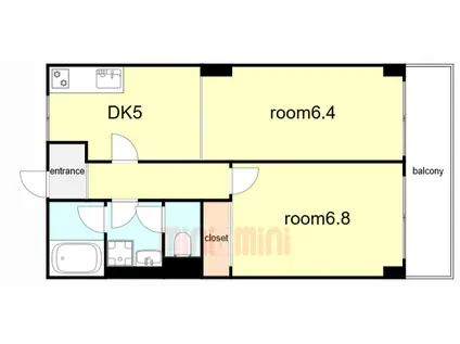 ウィステリア神戸湊川(2DK/2階)の間取り写真