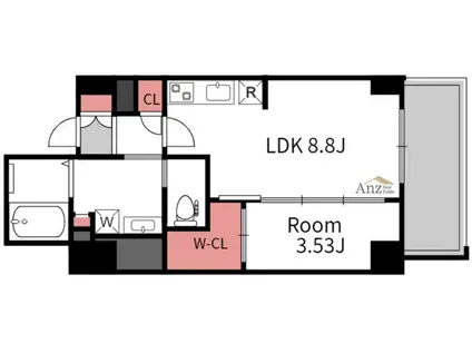シーズンフラッツ靭本町(1LDK/7階)の間取り写真