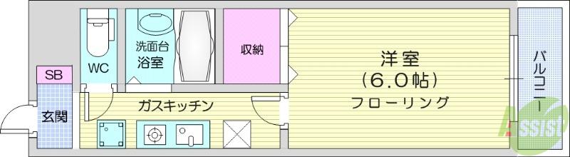 インディアンホースビルサザンコンド(1K/4階)の間取り写真