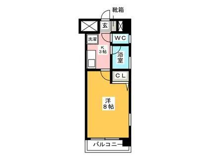 ピュアドームアプロード平尾(1K/2階)の間取り写真