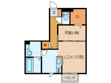 ウィット(1LDK/2階)の間取り写真