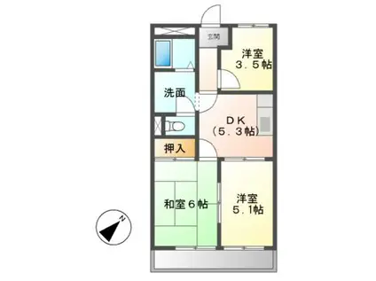 ペアハイツA・B棟(3DK/2階)の間取り写真