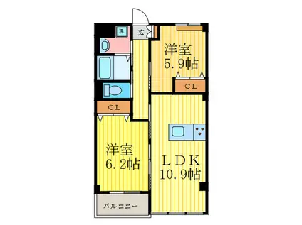 ルーヴル円明寺(2LDK/2階)の間取り写真