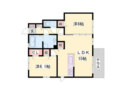キューブ(2LDK/1階)の間取り写真