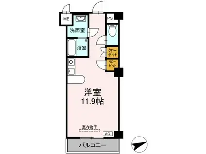 フェリオ甲府上石田(ワンルーム/6階)の間取り写真