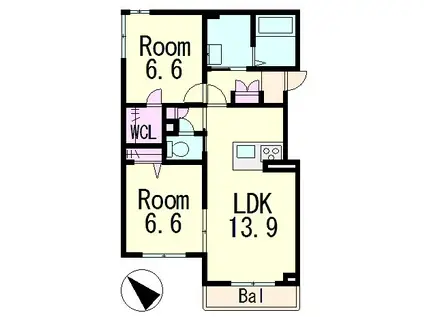 グラン ブルーII(2LDK/3階)の間取り写真