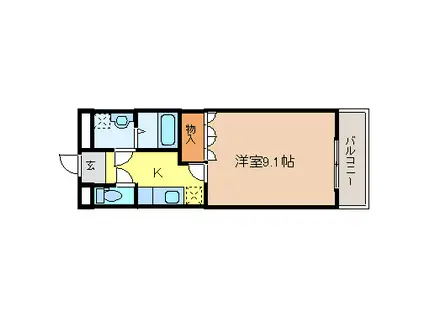 ビューパートK(1K/2階)の間取り写真