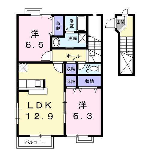 ロンリヴィエール(2LDK/2階)の間取り写真