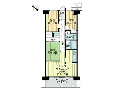 トーカン盛岡駅前プラザ弐番館(3LDK/9階)の間取り写真