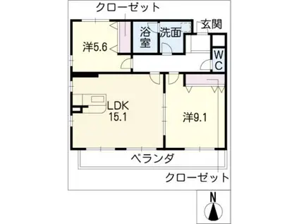 WAFFLE HILLS ISHIKAWA(2LDK/3階)の間取り写真