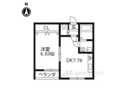 リール苗町(1DK/4階)の間取り写真