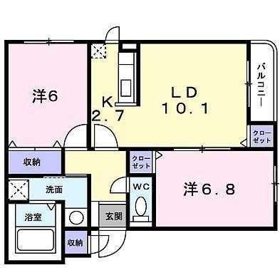 ジェルメ吉川町(2LDK/3階)の間取り写真