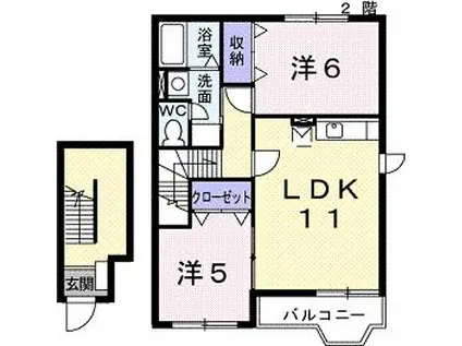 アキラハイツ(2LDK/2階)の間取り写真