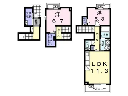 リヴェール(2LDK/2階)の間取り写真