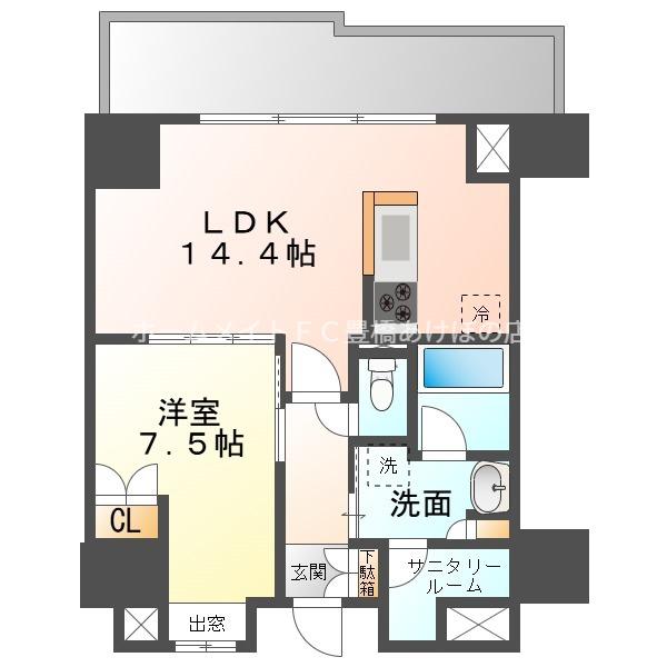 ザ・ハウス豊橋ウエスト(1SLDK/12階)の間取り写真