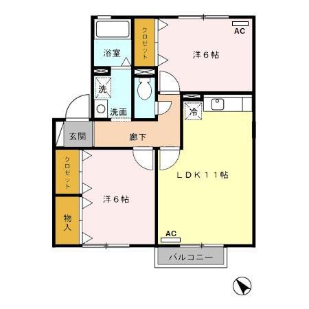 ラ・ポールMAEHATA A(2LDK/2階)の間取り写真
