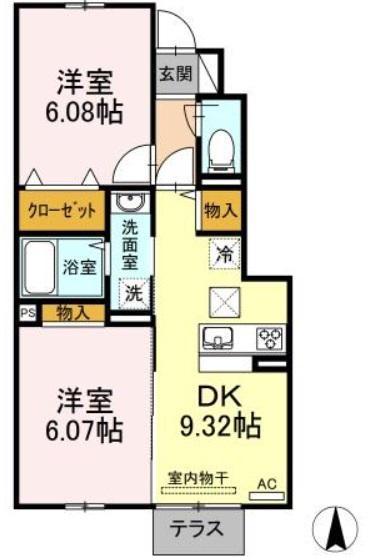 COMFORTAS K(2DK/1階)の間取り写真