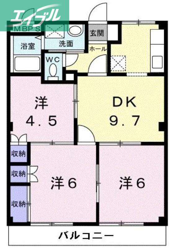 ハートランドIII(3DK/2階)の間取り写真