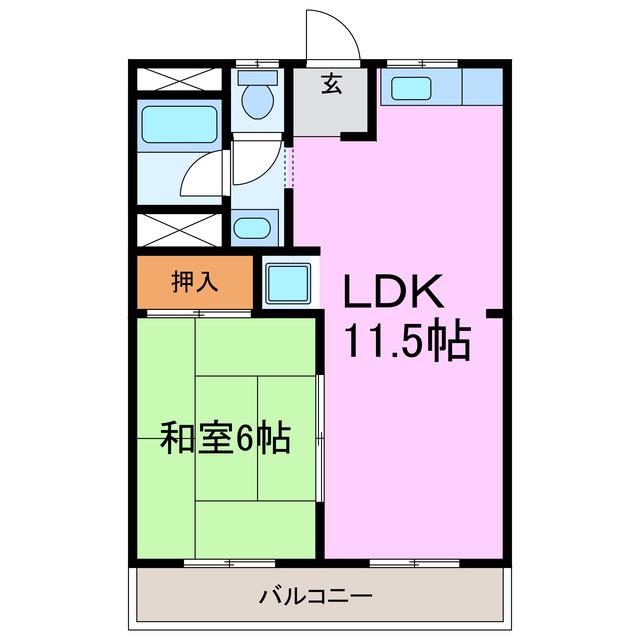 上ノ山ハイツII(1LDK/2階)の間取り写真