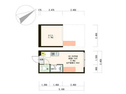 ハーモニーテラス志茂XIII(ワンルーム/2階)の間取り写真