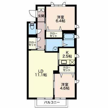 グローバル(2LDK/2階)の間取り写真