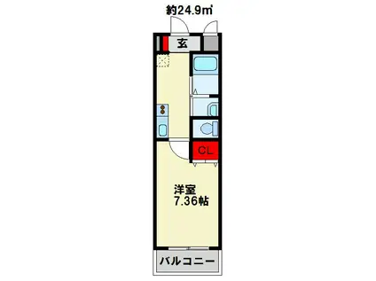 プランドール九工大前(1K/1階)の間取り写真