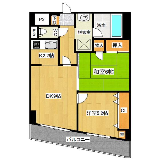 北見3・2ビル(2LDK/2階)の間取り写真