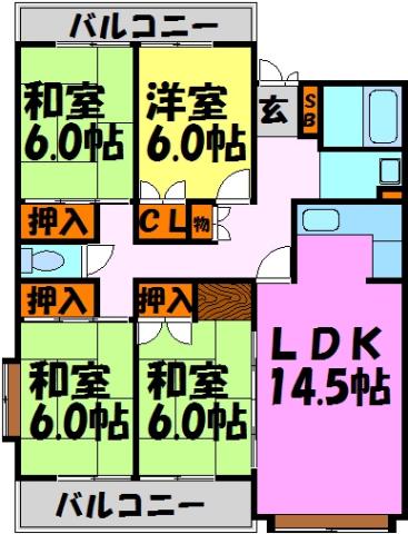 ヴィラ花屋敷(4LDK/1階)の間取り写真