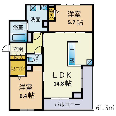 グレイスジャスティ(2LDK/3階)の間取り写真