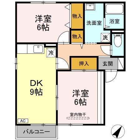 ミーメゾンA棟(2DK/1階)の間取り写真