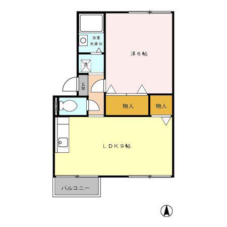 プレジール三宅C棟(1LDK/2階)の間取り写真