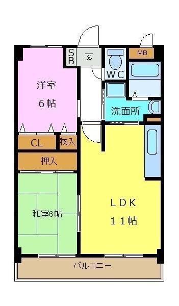 七道駅前マンション(2LDK/5階)の間取り写真