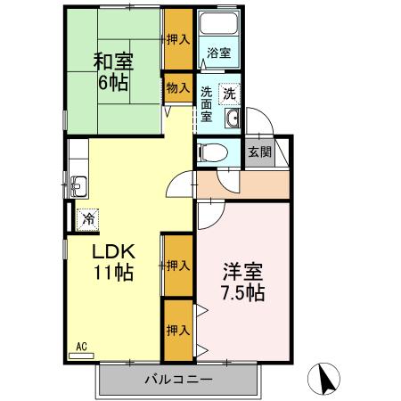 グランディールUB棟(2LDK/2階)の間取り写真