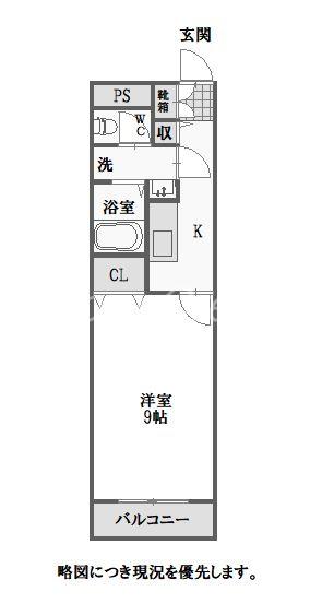ウエストヒルズ(1K/3階)の間取り写真