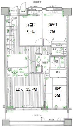 ステイツ豊中曽根東町(3LDK/6階)の間取り写真