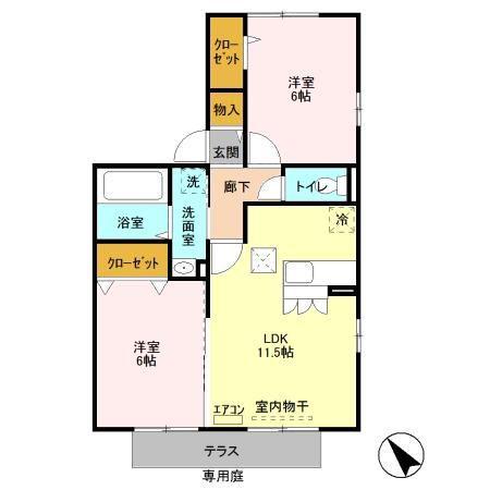 サンフルール(2LDK/1階)の間取り写真
