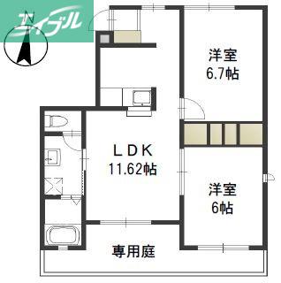 ハピネスA(2LDK/1階)の間取り写真